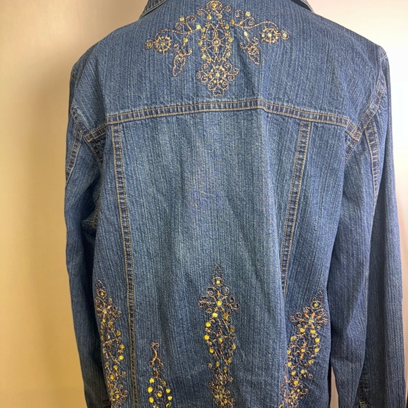 Vintage gold Embroidered Denim Jacket 90’s western style floral embroidery - Picture 2 of 11